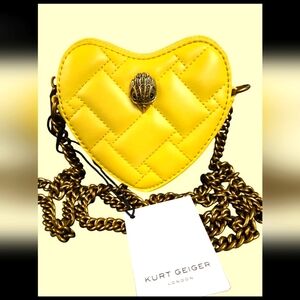 Kurt Geiger Yellow Quilted Heart Mini Crossbody Bag